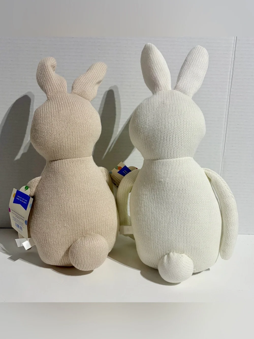 Set 2 Easter Bunny Rabbit Shelf Sitter Knit White Green Tan Spritz Target NEW